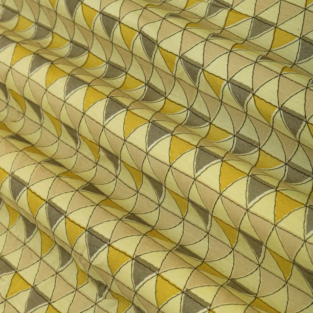 Cream and Grey Geometric Print Mulmul Silk Fabric