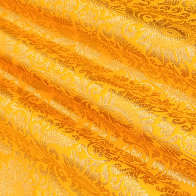 Canary Yellow and Gold Satin kimkhab Fabric
