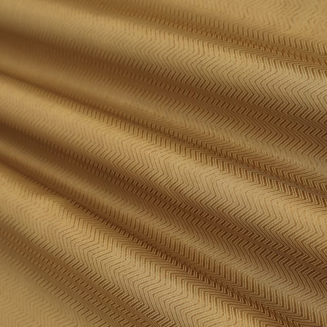 Latte Brown Tanchui Golden Zari Zigzag Stripe Embroidery Fabric