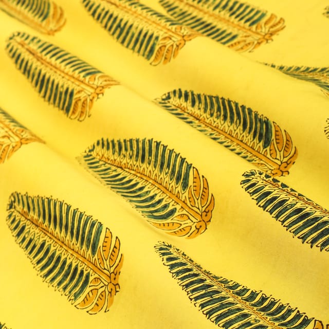 Canary Yellow and Black Motif Print Satin Silk Fabric