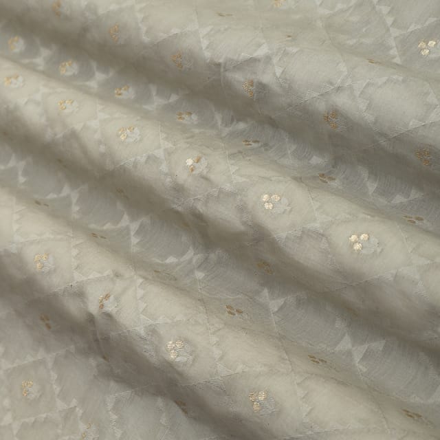 Gray Chanderi Jacquard Golden Booti Fabric