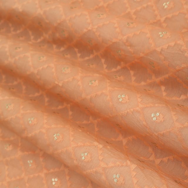 Peach Chanderi Jacquard Dim Golden Booti Fabric