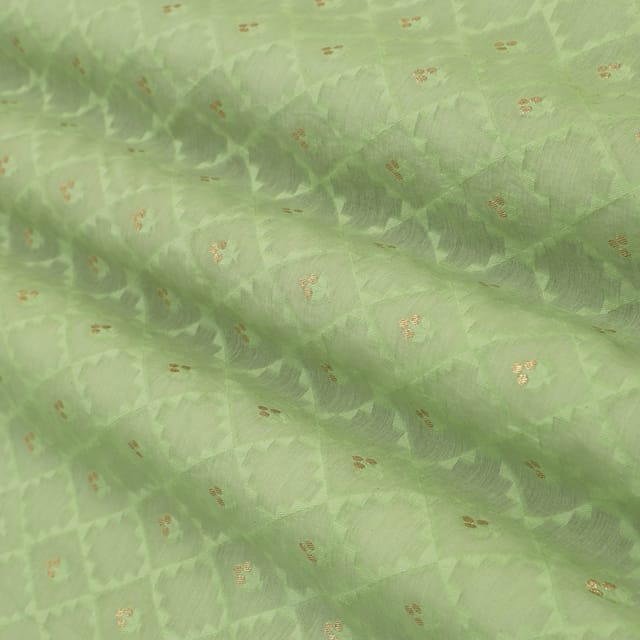 Mint Green Chanderi Jacquard Golden Booti Fabric