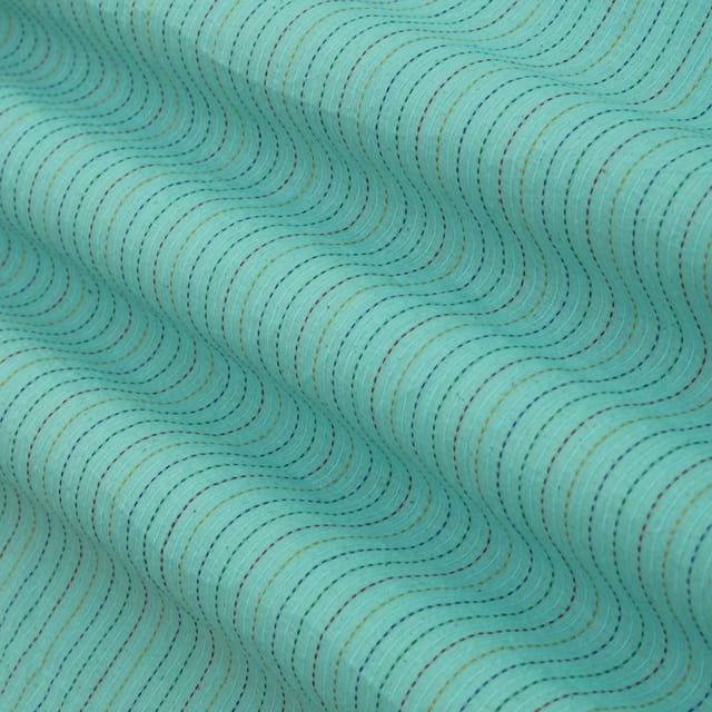 Sky Blue Cotton Katha Work Fabric