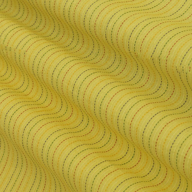 Yellow Cotton Katha Work Fabric