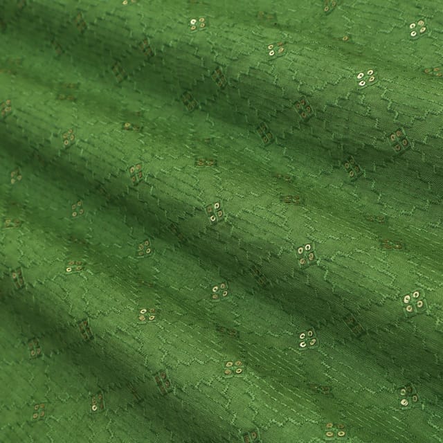 Forest Green Linen Booti Sequin Embroidery Fabric