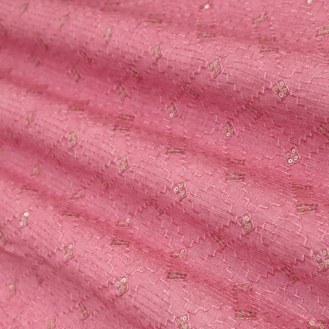Hot Pink Linen Booti Sequin Embroidery Fabric