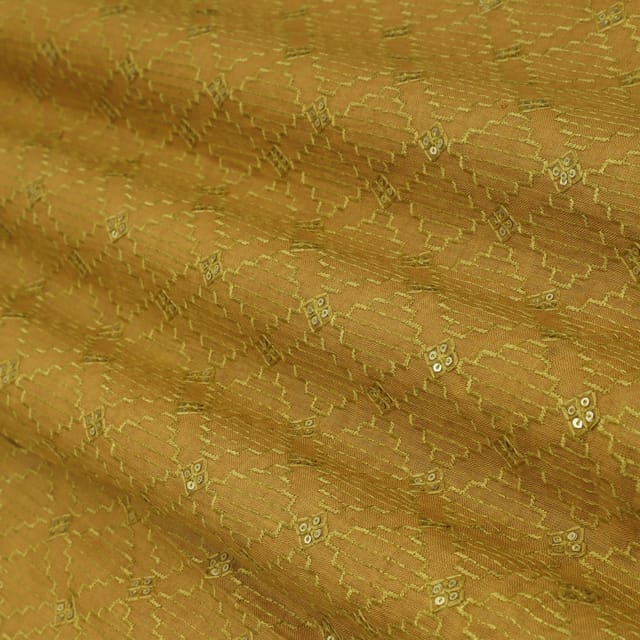 Moss green Linen Booti Sequin Embroidery Fabric