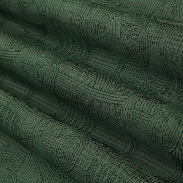 Bottle Green Cotton Silk Threadwork Embroidery Fabric