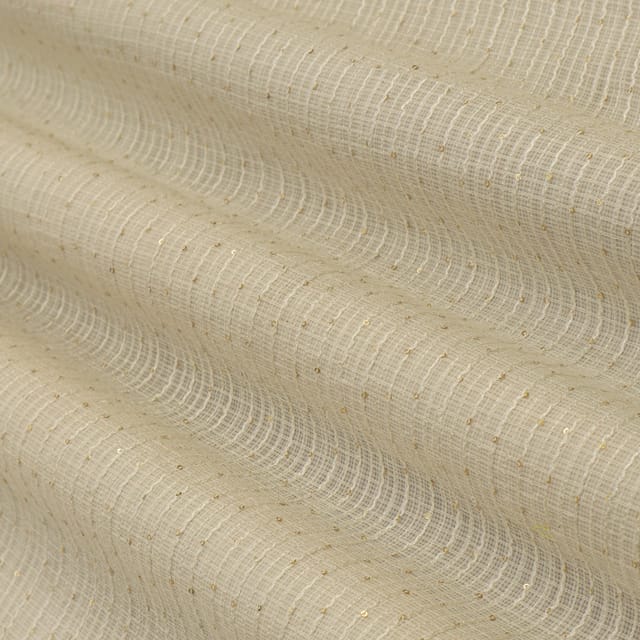 Ivory Kota Check Sequins Embroidery Fabric