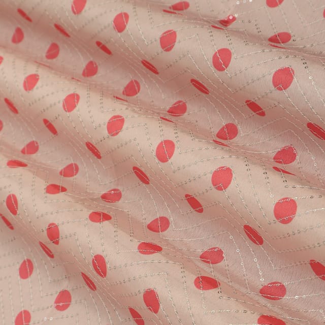 Powder Baby Silk Chinon Polka Dot Print Embroidery Fabric