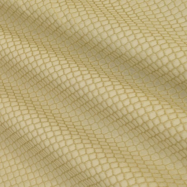 Alabaster White Chanderi Dim Golden Zari Scale Pattern Brocade Fabric