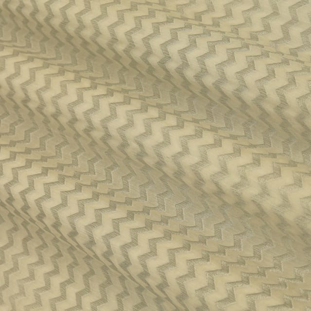 Acadia White Chanderi Silver Zari Zigzak Stripe Pattern Brocade Fabric