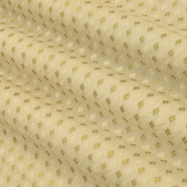 Windham Cream Chanderi Floral Dim Golden Zari Brocade Fabric