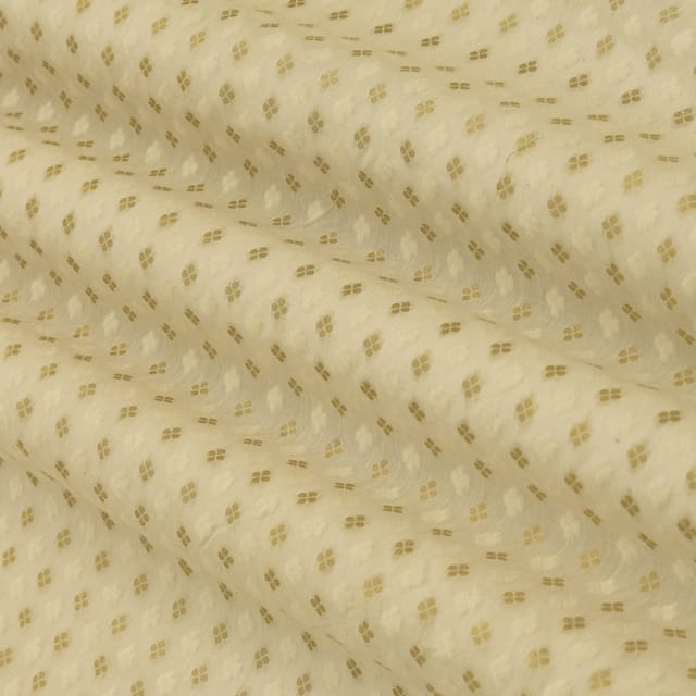 Macaroon Cream Chanderi Floral Dim Golden Zari Brocade Fabric