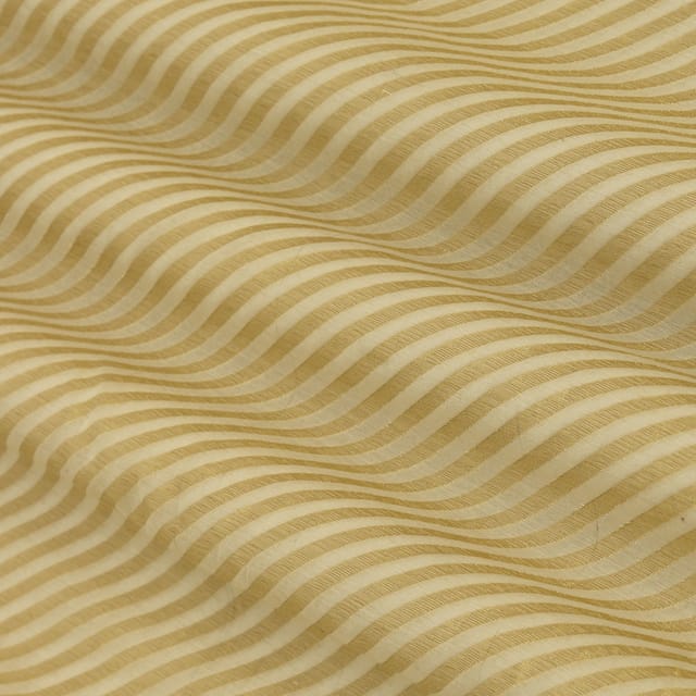 Barley White Chanderi Golden Zari Stripe Pattern work Brocade Fabric