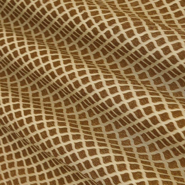 Timeless White Chanderi Golden Brown Zari Scale Pattern Work Brocade Fabric