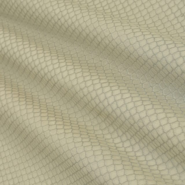 Daisy White Chanderi Golden Zari Hexa Pattern Work Brocade Fabric