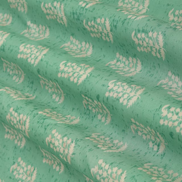 Mint Green Muslin Floral Print Fabric