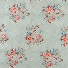 Baby Blue Cotton Floral Print Self Embroidery Fabric
