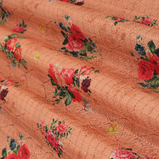 Bubblegum Pink Kota Floral Print Threadwork Embroidery Fabric