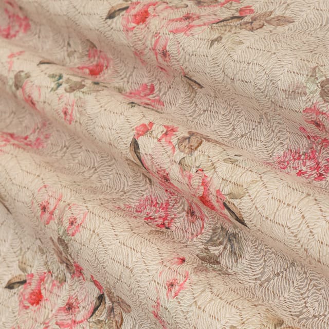 Cloud Pink Kota Floral Print Threadwork Embroidery Fabric
