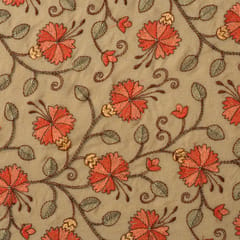 Beige Georgette Floral Threadwork Embroidery Fabric