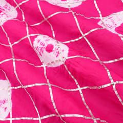 Magenta Pink and White Tie-Dye Print Gota Embroidery Mulmul Silk Fabric