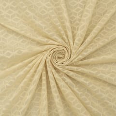 Powder White Chanderi Zigzak Pattern Jacquard Fabric