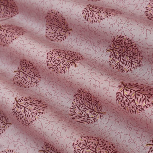 Baby Pink Chanderi Floral Print Fabric