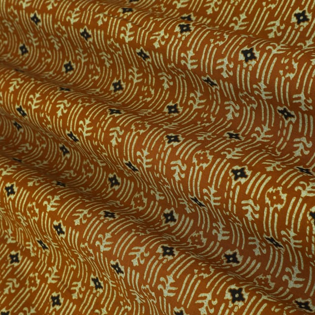 Mustard Yellow Chanderi Floral Print Fabric