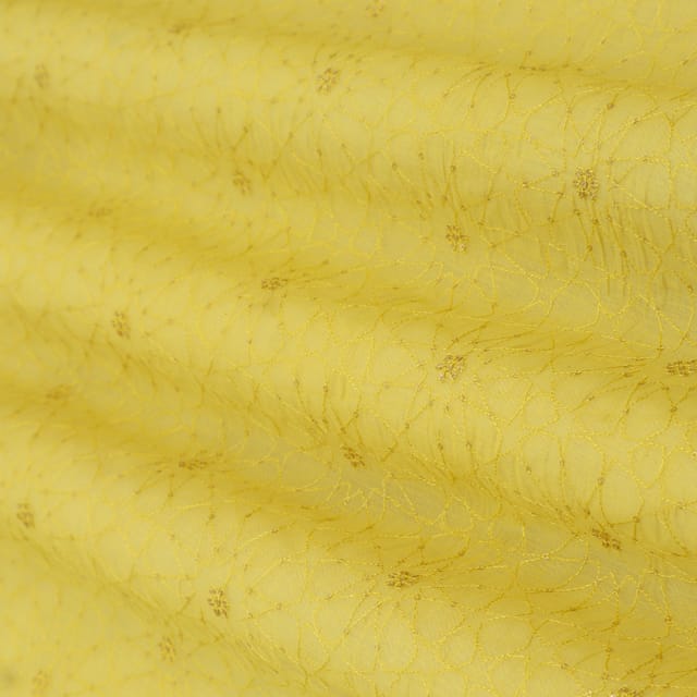 Canary Yellow Chanderi Floral Threadwork Sequins Embroidery Fabric