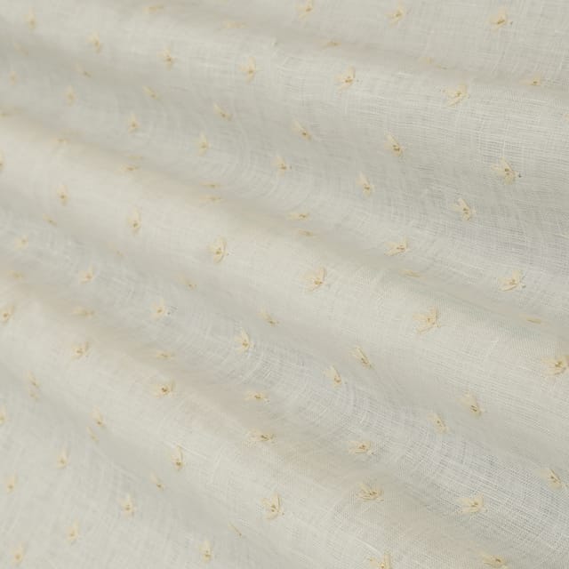 Ivory Linen Booti Threadwork Sequins Embroidery Fabric