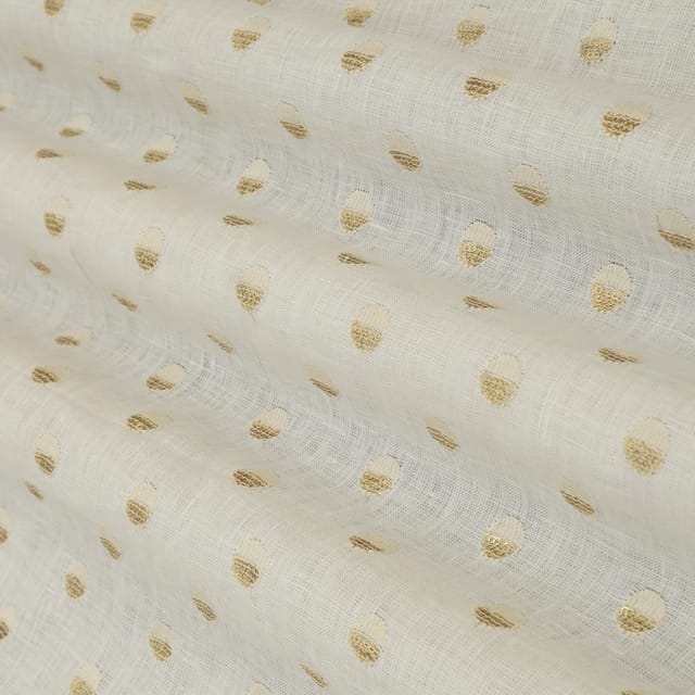 Honey Dew White Linen Dot Sequins Embroidery Fabric
