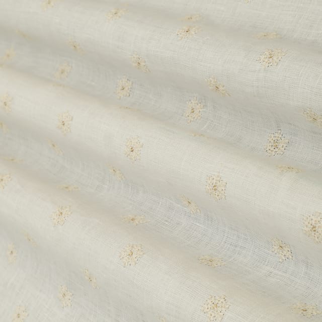 Floral White Linen Stripe Floral Threadwork Sequins Embroidery Fabric