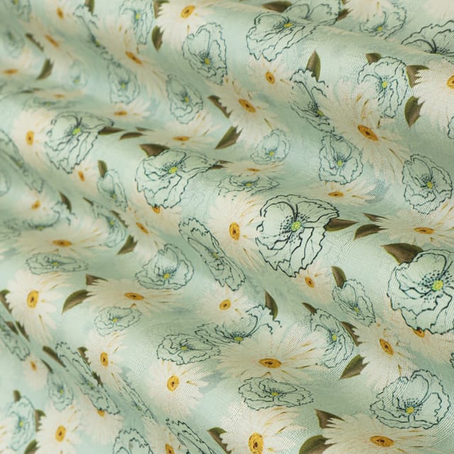 Baby Blue Dupion Floral Print Fabric