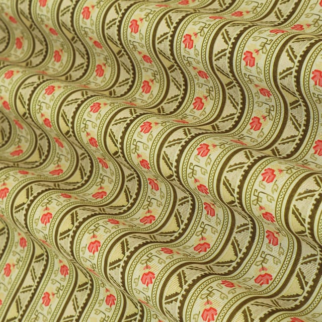 Moss Green Dupion Stripe Floral Print Fabric