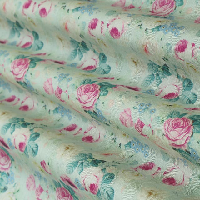 Maya Blue Dupion Floral Print Fabric