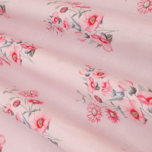 Light Pink Glace Cotton Floral Print Fabric