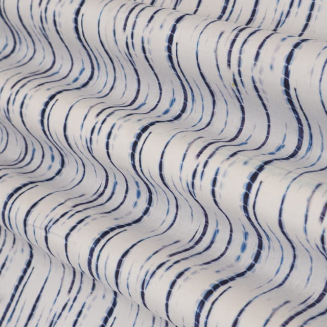 Indigo & Whiye Glace Cotton Stripe Print Fabric