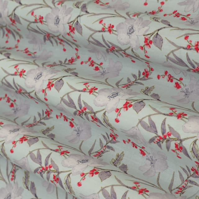 Lava Gray Glace Cotton Floral Print Fabric