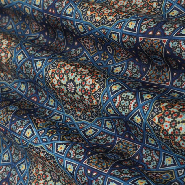 Dark Blue Glace Cotton Floral Print Fabric