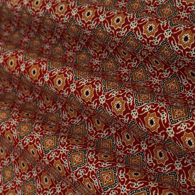 Brick Red Cotton Ajrak Print Fabric