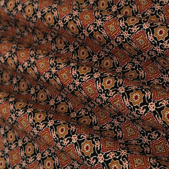 Black Cotton Ajrak Print Fabric