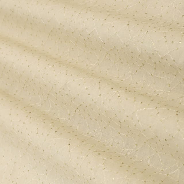 Light Beige Cotton Sequin Embroidery Fabric