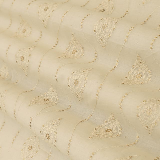 Cream Cotton Floral Sequin Embroidery Fabric