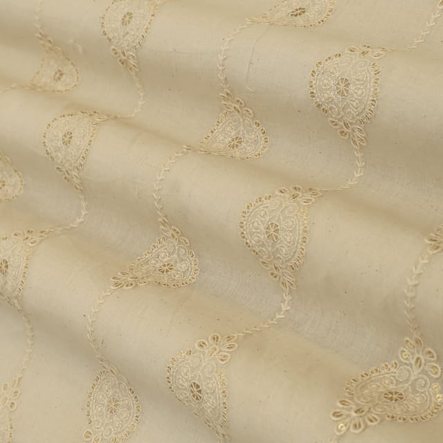 Ivory Cotton Floral Sequin Embroidery Fabric