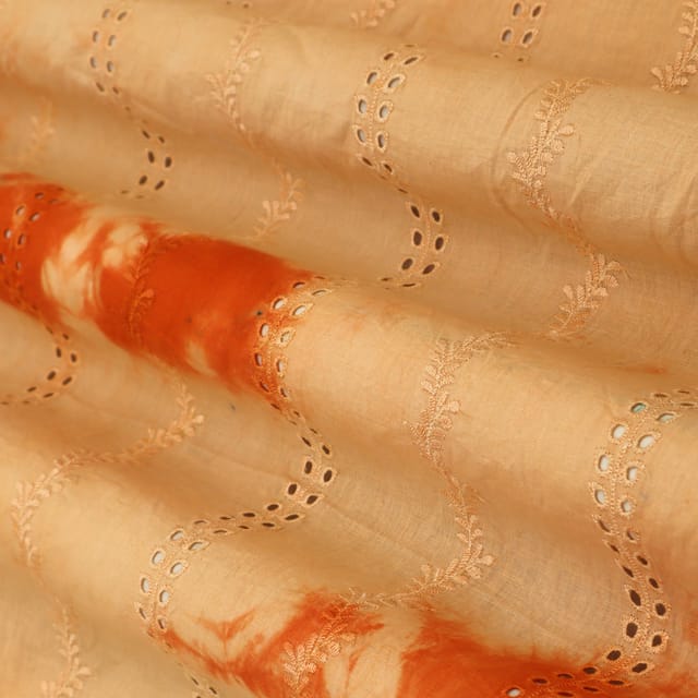 Avacado Orange Cotton Tie Dye Pattern Print Shibori Embroidery Fabric