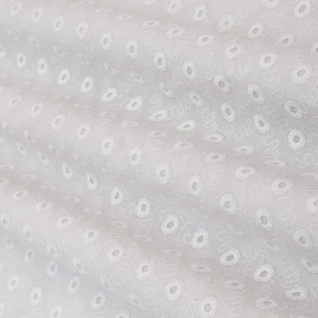 Pure White Cotton Chikan Embroidery Fabric