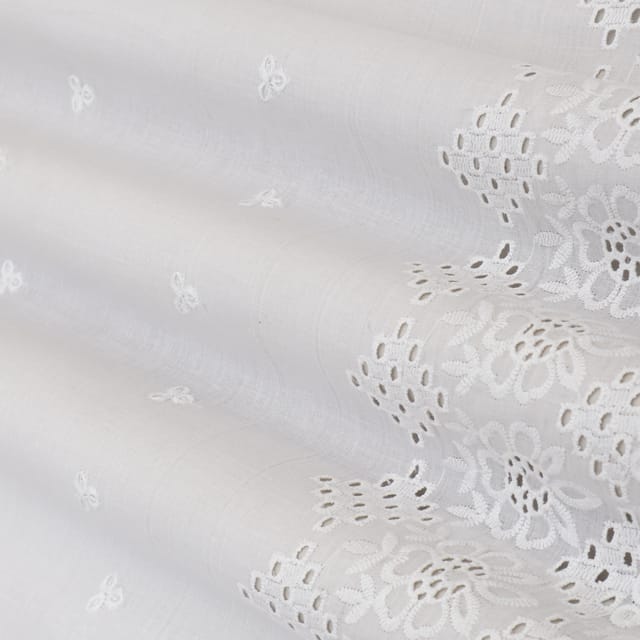 Frost White Cambric Cotton Border Chikan Overlay Embroidery Fabric